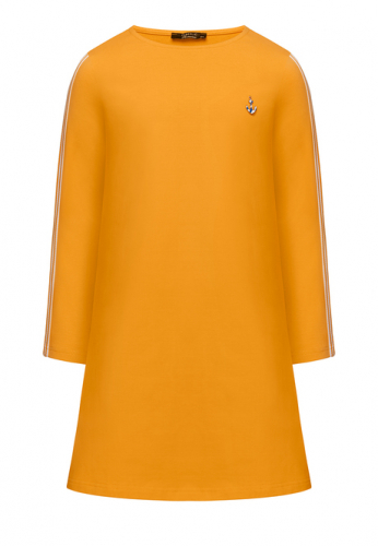 Платье из футера с декором для девочки, цвет оранжевый