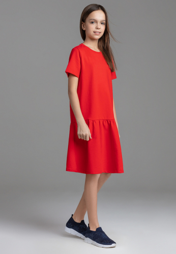 Платье из футера для девочки, цвет красный