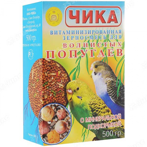 ЧИКА Корм (витаминизированная зерносмесь) для волнистых попугаев с МИНЕРАЛЬНОЙ ПОДКОРМКОЙ (минеральными добавками) 500г x12