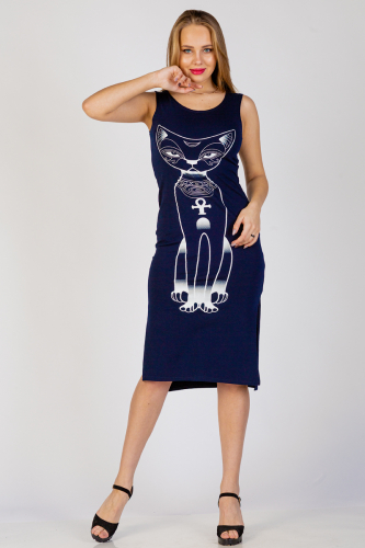 Платье-туника П 275 (Темно-синяя кошка)