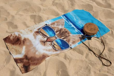 Полотенце вафельное пляжное - банное 75х150 см №52 Котик на море