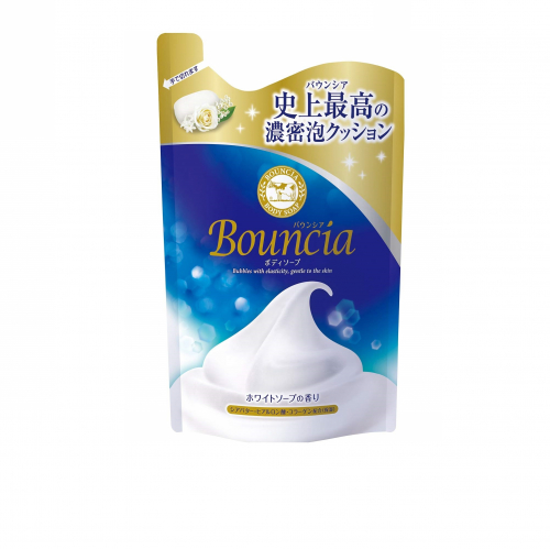 COW Bouncia White Soap Жидкое увлажняющее мыло для тела, с маслом ши, коллагеном и гиалуроновой кислотой, с нежным ароматом свежести, мягкая упаковка, 400мл. 1/16