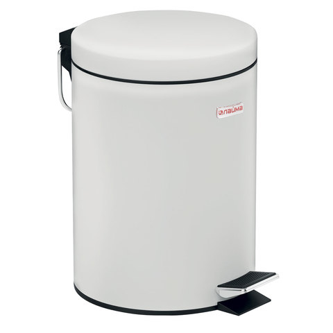 Ведро-контейнер для мусора (урна) с педалью ЛАЙМА “Classic“, 5 л, белое, глянцевое, металл, со съемным внутренним ведром, 604947