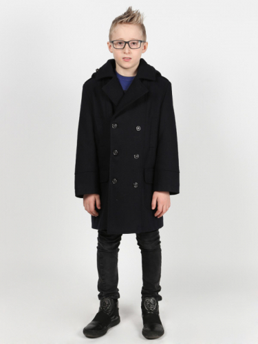 Пальто двубортное с капюшоном для мальчика  синий
