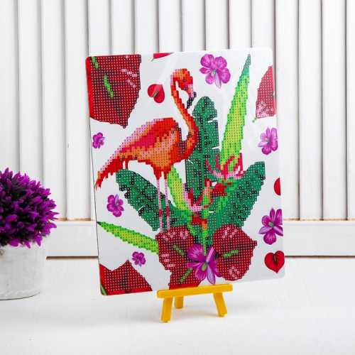 Алмазная вышивка с частичным заполнением «Фламинго с цветами», с подставкой, размер картины: 21 × 25 см