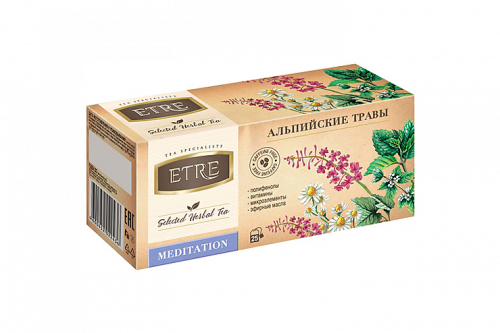 «ETRE», чайный напиток Meditation Альпийские травы, 25 пакетиков, 37,5 г