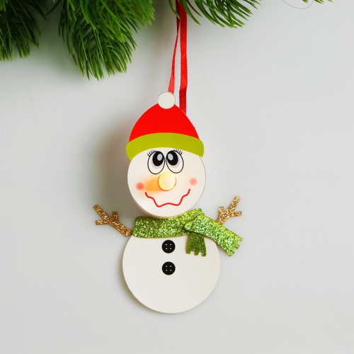 Набор для создания новогодней подвески со светом «Снеговик в шарфике»