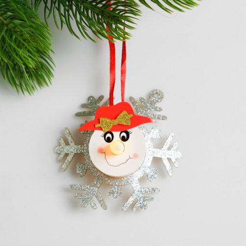 Набор для создания новогодней подвески со светом «Снеговик с бантиком»