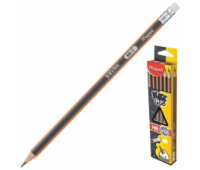 Набор карандашей чернографитных с ластиком 12 штук НВ, корпус деревянный трехгранный MAPED 