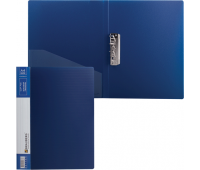 Папка с боковым металлическим прижимом и внутренним карманом синяя, бизнес-класс 0,7 мм, BRAUBERG 