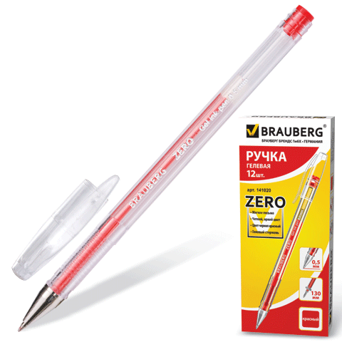 Ручка гелевая, корпус прозрачный, толщина письма 0,5 мм, красная BRAUBERG 