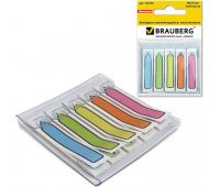 Закладки самоклеящиеся пластиковые 48*10 мм, 5*20 листов, в диспенсере, цвета неоновые: синий, зеленый, желтый, оранжевый, розовый BRAUBERG 122735