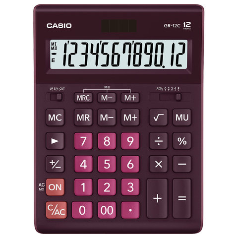 Калькулятор настольный CASIO GR-12C-WR 12 разрядов, цвет бордо 877154/250444