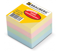 Блок самоклеющийся 51*51 мм 400 листов, цвета желтый, розовый, зеленый, голубой BRAUBERG, 122858
