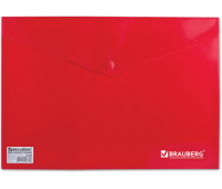 Папка-конверт с кнопкой А4, непрозрачная красная BRAUBERG 221364