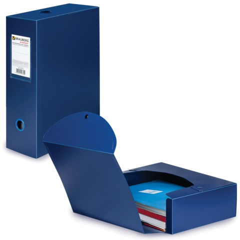 Короб архивный, пластик, 10 см (на 900л.), разборный, синий, 0,9мм, BRAUBERG 