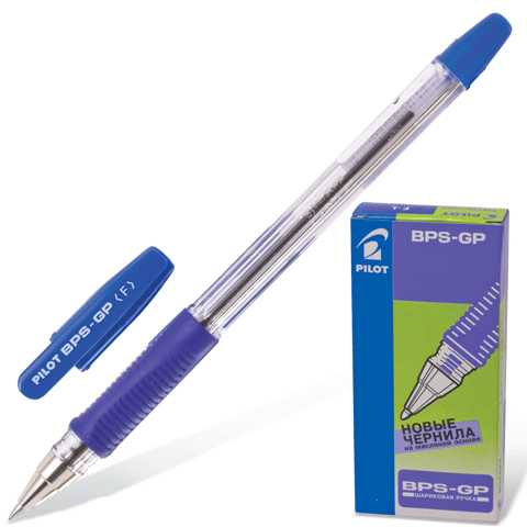 Ручка шариковая синяя с резиновым упором, толщина письма 0,32 мм, чернила на масляной основе 0,7мм, PILOT BPS-GP-F (140202)