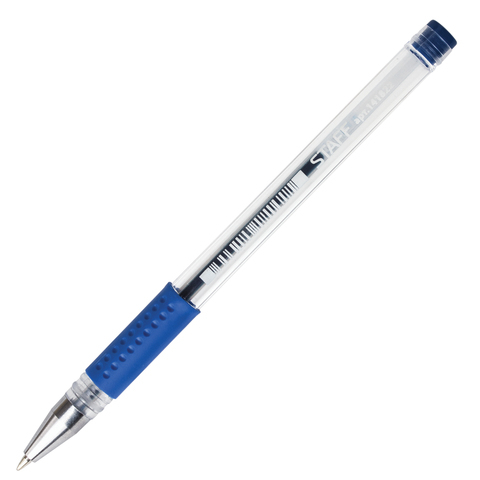 Ручка гелевая STAFF эконом, корпус прозрачный, резиновый держатель, 141822, синяя