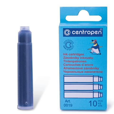 Картриджи чернильные CENTROPEN, КОМПЛЕКТ 10 шт/уп с европодвесом, 0019, синие