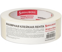 Клейкая крепп лента (скотч) малярная BRAUBERG профессиональная, 38 мм х 50 м (реальная длина), 226427