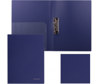 Папка с боковым металлическим прижимом и внутренним карманом синяя BRAUBERG 