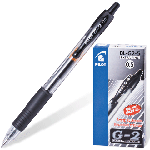 Ручка гелевая автоматическая черная с резиновым упором, толщина письма 0,3 мм PILOT BL-G2-5/7 подходит для ЕГЭ (140381)