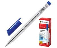 Ручка шариковая BRAUBERG, трехгранная, корпус прозрачный, 1мм, РОССИЯ, 141707, синяя