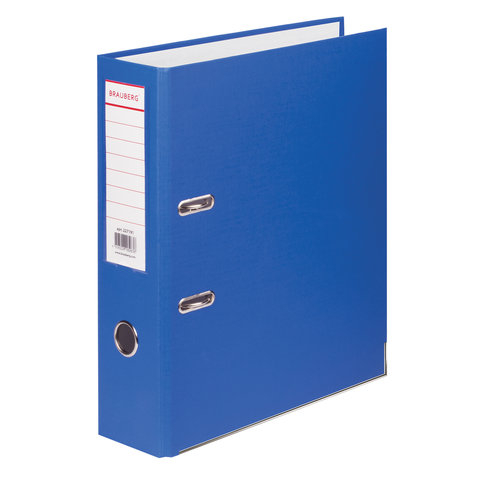 Папка-регистратор BRAUBERG с покрытием из ПВХ, 80 мм, с уголком, синяя (удвоеннный срок службы), 227191