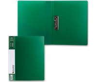 Папка с боковым металлическим прижимом и внутренним карманом зелёная, бизнес-класс 0,7 мм, BRAUBERG 