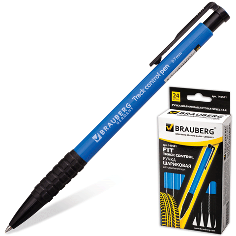 Ручка шариковая автоматическая синяя с резиновым упором BRAUBERG 