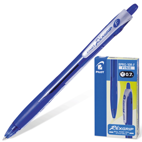 Ручка шариковая автоматическая синяя с резиновым упором, толщина письма 0,32 мм, чернила на масляной основе PILOT 