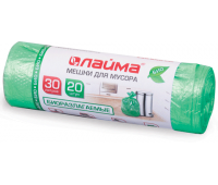 Мешки д/мусора 30л ЛАЙМА БИО, КОМПЛЕКТ 20шт, ПНД, прочные, 50*60см, 10мкм,зел, 601400