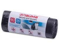 Мешки д/мусора 60л ЛАЙМА, КОМПЛЕКТ 20шт, рулон, ПНД, стандарт, 60*70см, 10мкм, чер, 601381