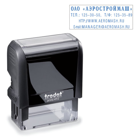 Оснастка для штампа оттиск 47*18мм синий, TRODAT 4912 P4, подушка в комплекте, корпус черный, 235556