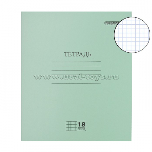 Тетрадь Зелёная обложка 18л. ПИФАГОР, офсет №2, клетка с полями, 104986