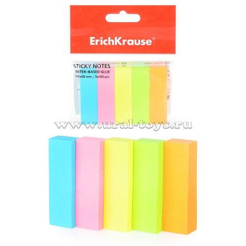 Закладки бумажные с клеевым краем ErichKrause® Neon, 15х50 мм, 500 листов, 5 цветов
