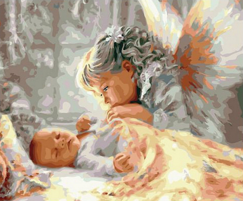 Картины по номерам 40х50 Ангел с младенцем (В ПУТИ)