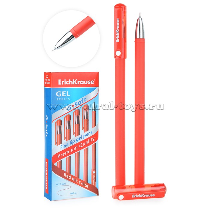 Ручка гелевая ErichKrause® G-Soft, цвет чернил красный (в коробке по 12 шт.)