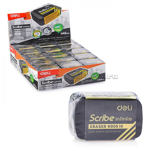 Ластик Scribe Infinite 20x10x40мм черный индивидуальная картонная упаковка