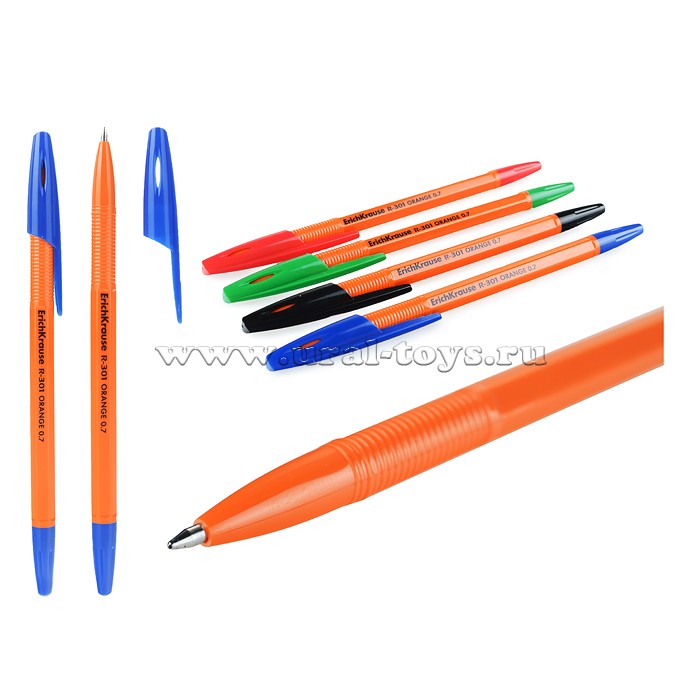 Ручка шариковая ErichKrause® R-301 Orange Stick 0.7, цвет чернил: синий, черный, красный, зеленый (в пакете по 4 шт.)