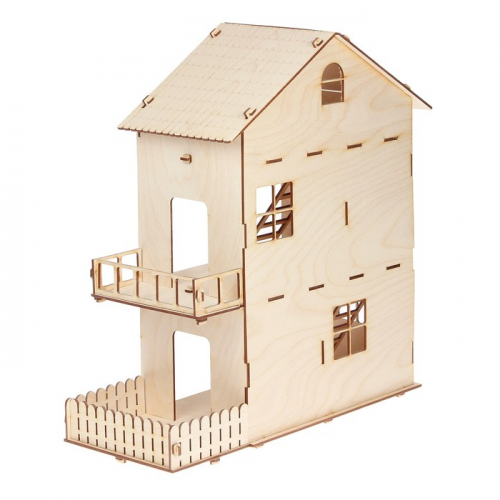 Домик для кукол, 3 этажа, с двориком, 1-й и 2-й этаж: 18,5 см, фанера: 4 мм