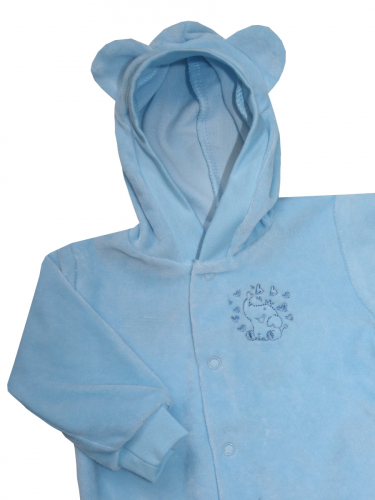 Велюровый комбинезон синего цвета с капюшоном и со слоником для новорождённых (2667)