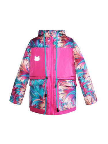 Розовая куртка с цветочным принтом и светоотражающим элементом для девочки (24111)