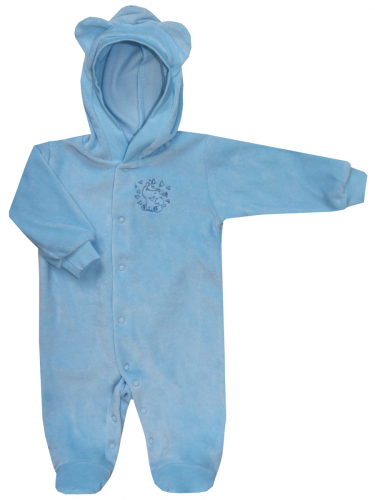 Велюровый комбинезон синего цвета с капюшоном и со слоником для новорождённых (2667)