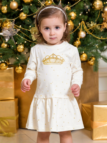 Молочное платье с золотой короной 