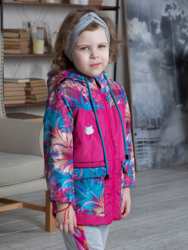 Розовая куртка с цветочным принтом и светоотражающим элементом для девочки (24111)