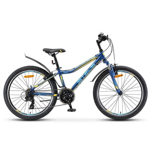 Велосипед 24 подростковый STELS Navigator 410 V (2019) количество скоростей 21 рама 13 Тёмно-синий/жёлтый