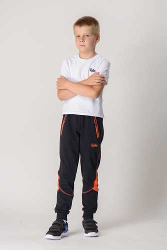 Спортивные брюки М-1103: Тёмно-синий / Оранжевый