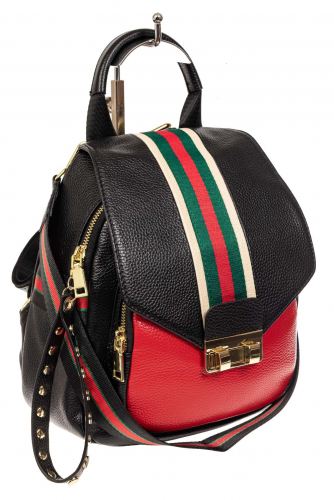 Женский рюкзак трансформер из натуральной кожи, цвет черный с красным