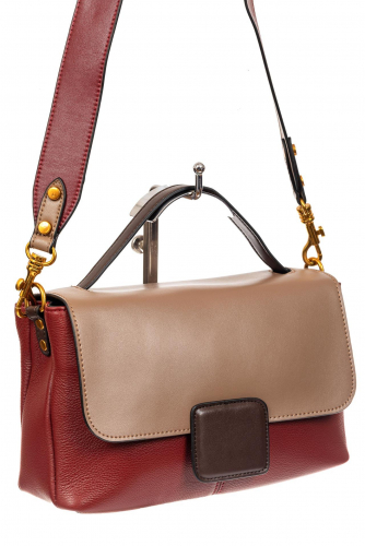 Классическая женская сумка кожа, цвет бордовый с коричневым